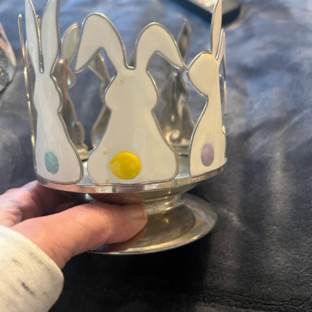 Bath & Body Works Silver and White Bunny Candle Holder